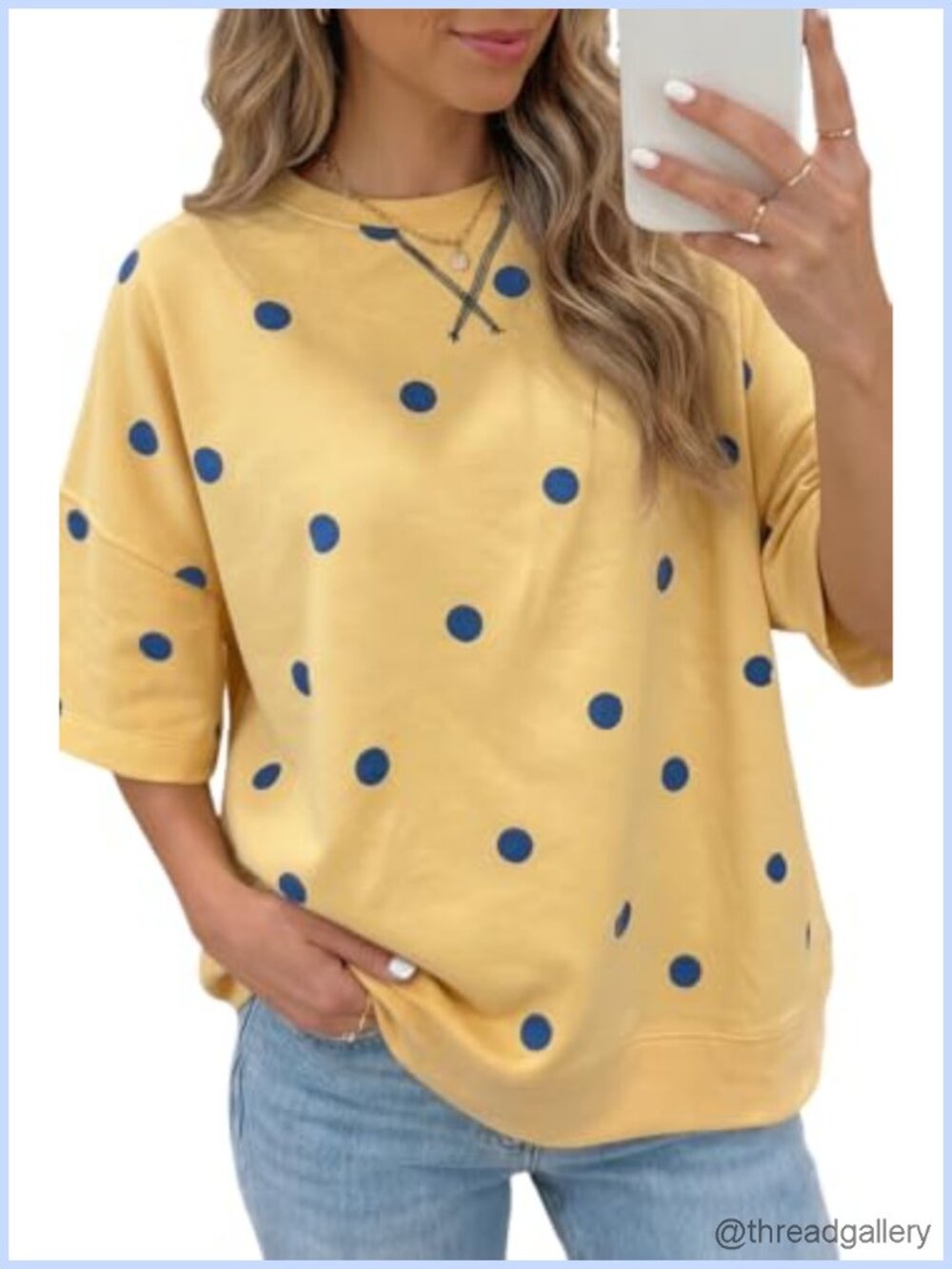 Oversize Polka Dot Crew Neck Tee Short Sleeve Summer Tunic Top